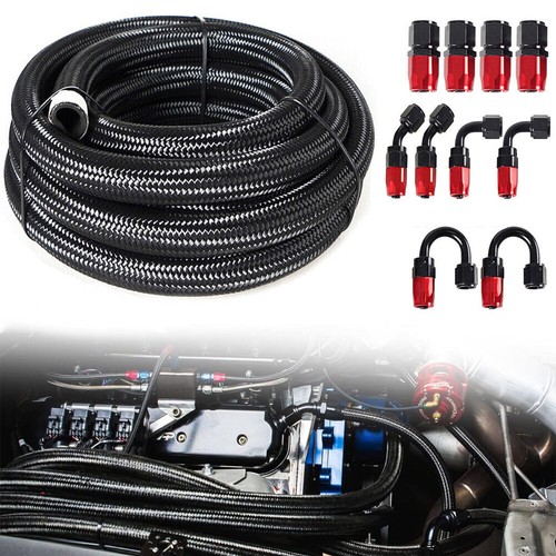 20FT Hose Nylon Stainless Steel Braided CPE Oil Fuel Line 10AN Fittings Kits