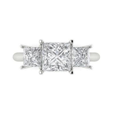 Pre-owned Pucci 3 Princess 3 Stone Lab Created Sapphire Bridal Statement Ring 14k White Gold