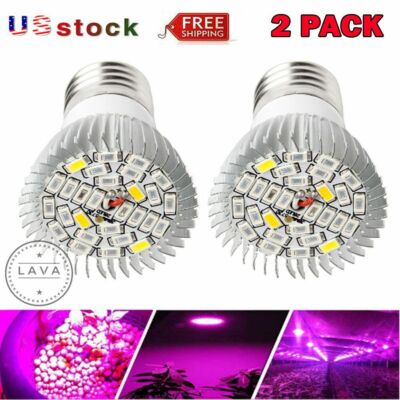 2x 100W Full Spectrum E27E26 LED Grow Light Bulb Lamp for Veg Bloom Indoor Plant