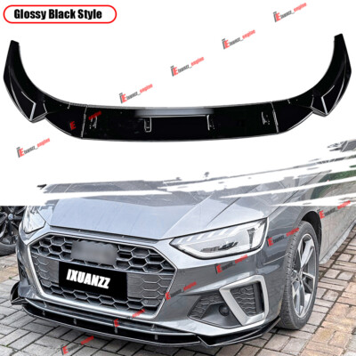 For Audi A4 S4 B9.5 Sline 2020-2024 21 3pcs Gloss Black Front Bumper Spoiler Lip