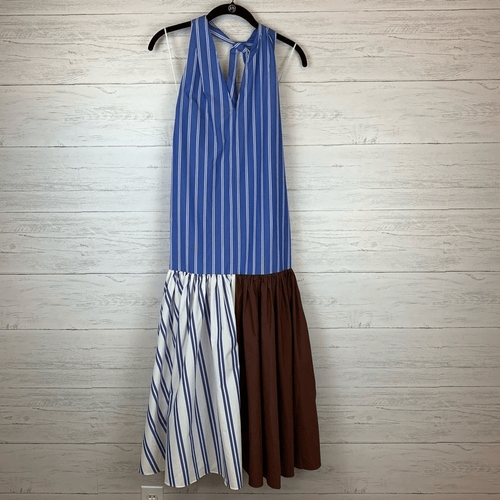 Pre-owned Tibi Vivian Stripe Deep V-neck Halter Dress, In Multicolor