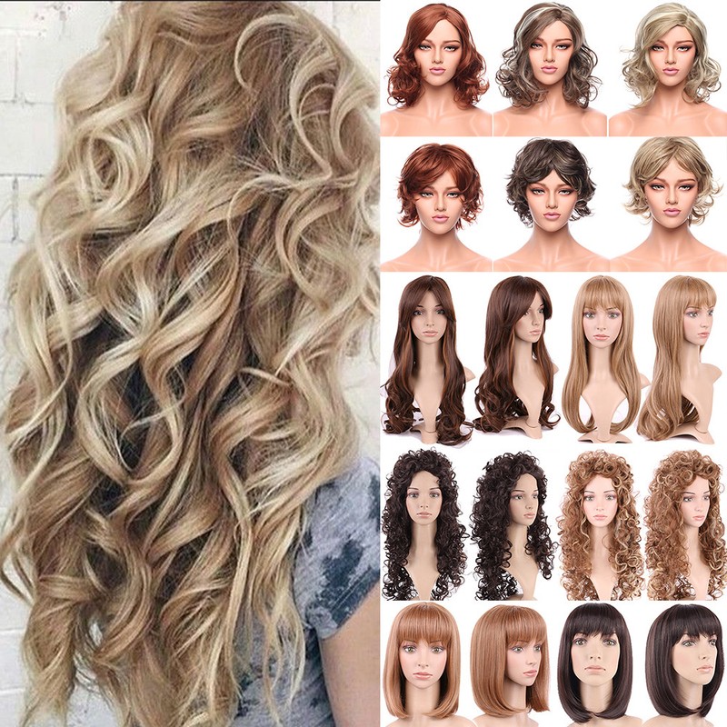 Attractive Ombre Brown Blonde Cosplay Wig Long Wavy Curly Heat Resistant Hair Se