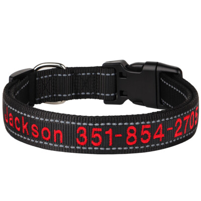 Upgrade Embroidered Dog Collar Personalized Padded Custom Name Phone Reflective