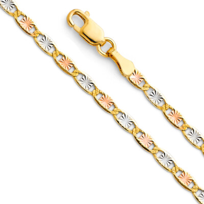 Pre-owned Wellingsale 14k Tri Color Gold Solid 2.5mm Valentino Star Chain Necklace