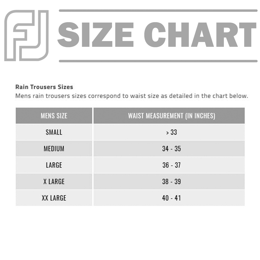 Footjoy Rain Pants Size Chart