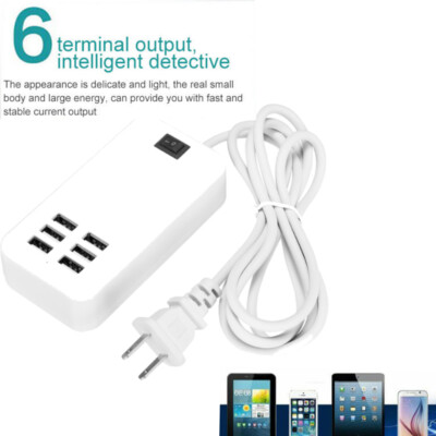 6 Port USB Hub Fast Wall Charger Station Multi-Function Desktop AC Power Adapter