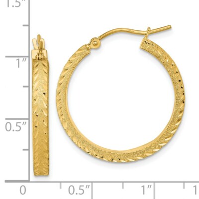 Pre-owned Superdealsforeverything Real 14k Yellow Gold Polished Satin Diamond-cut Fancy Hoop Earrings