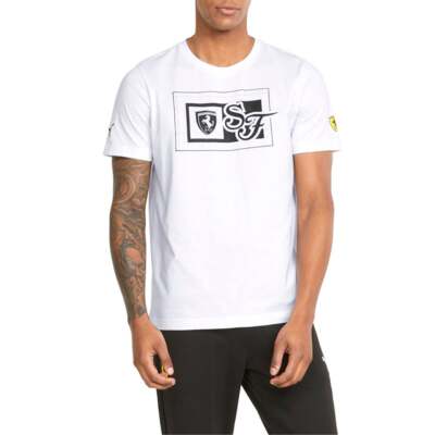 

Puma Ferrari Race Graphic Crew Neck Short Sleeve TShirt Mens White Casual Tops 5, Белый, Puma Ferrari Race Graphic Crew Neck Short Sleeve TShirt