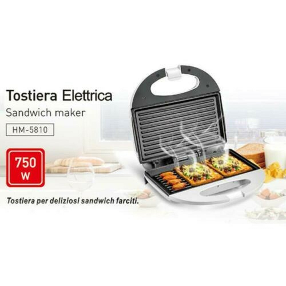 Piastra Elettrica Tostiera Per Toast 750 Watt Con Piastre Grill Hoomei Hm-5810