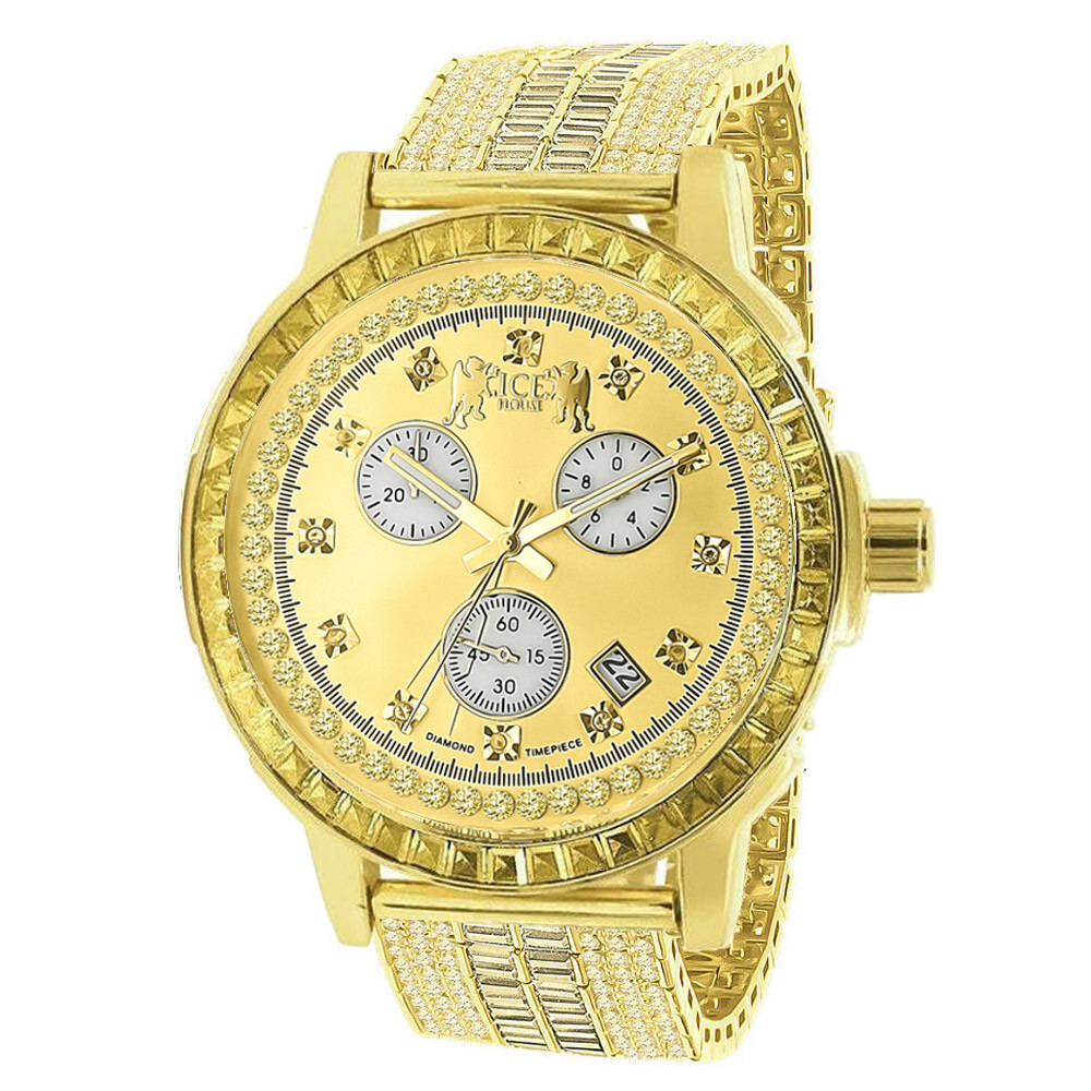 Pre-owned Lemonade Canary Citrine Gold Baguette Simulated Diamond Men's Watch W/date 55mm In Canary /yellow Dial