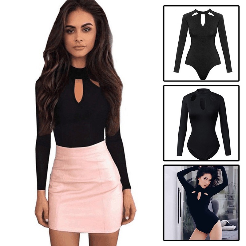 Womens Ladies Plain Halter High Neck Bodysuit Fashion Design Leotard Top Stretch