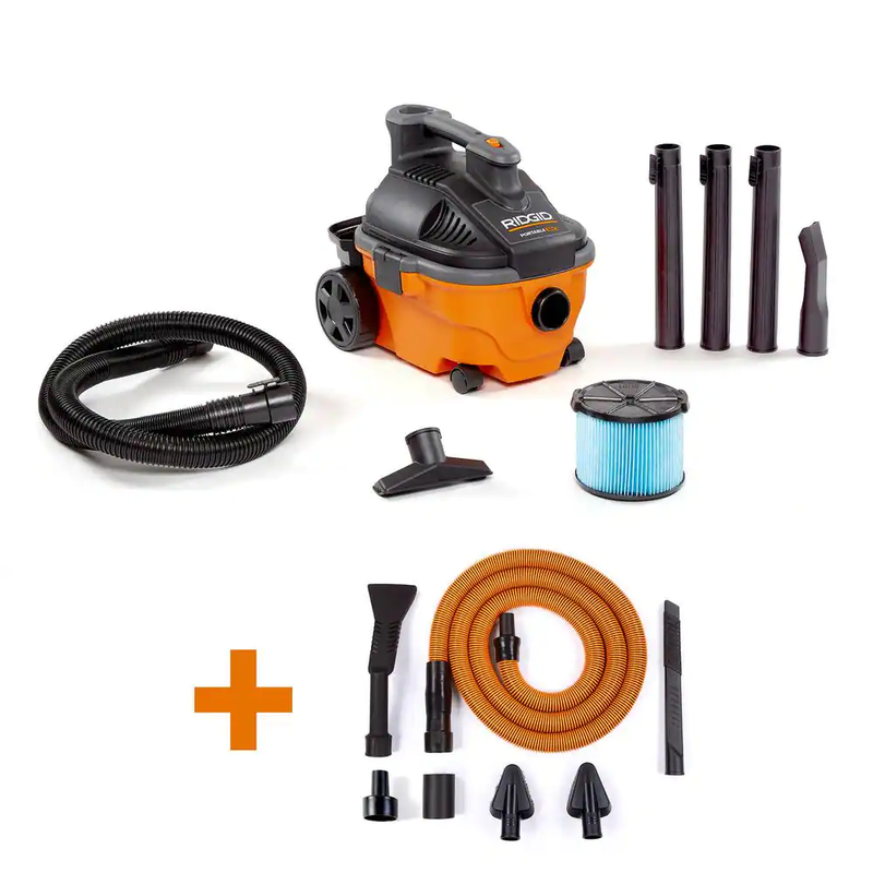 RIDGID 4 Gallon 5.0 Peak HP Portable Wet/Dry Shop Vacuum with Fine Dust Filter,