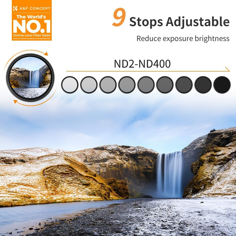 67mm  Variable Neutral Density ND2 to ND400 Adjustable Fader ND for DSLR Camera