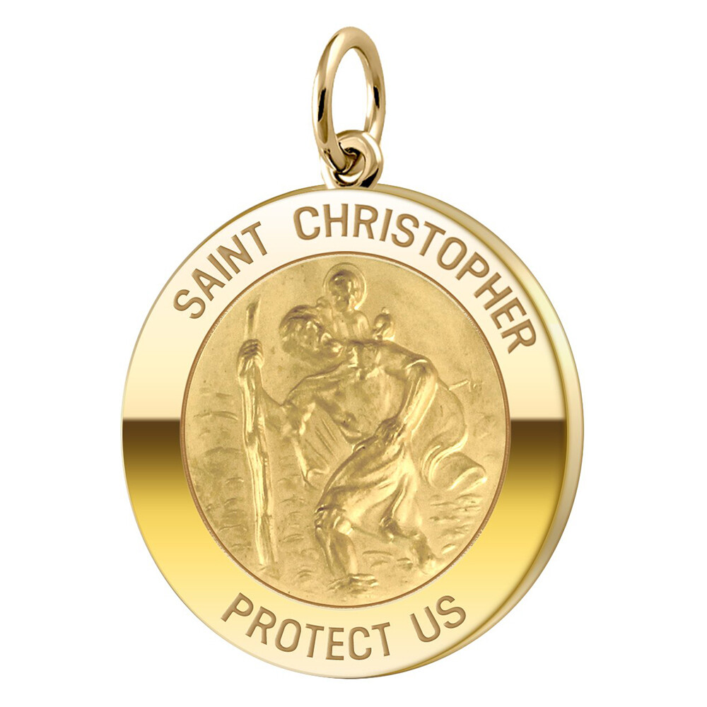 Pre-owned Us Jewels Men's 1.0in 14k Yellow Gold Saint Christopher Medal Pendant, Polished Finish