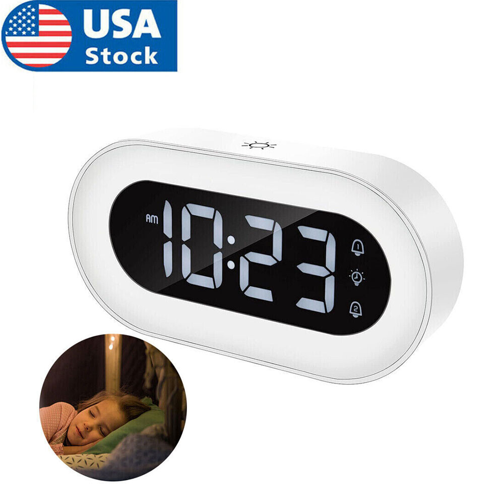 Rechargeable Digital Alarm Clock LED Night Light Adjustable 