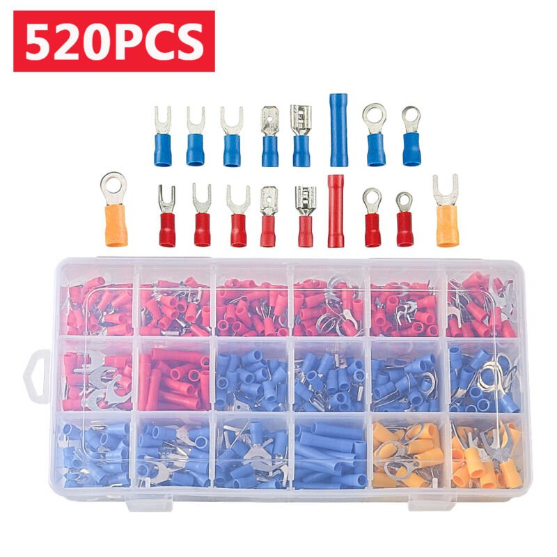 520 PCS Insulated Electrical Wire Splice Terminal Spade/Crimp/Ring Connector Kit