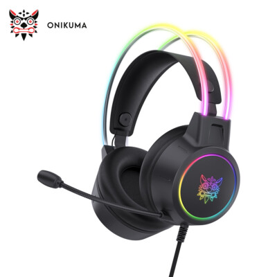 ONIKUMA Gaming Headset Plug and Play Colorful RGB Lights Noise Breathable F6R8