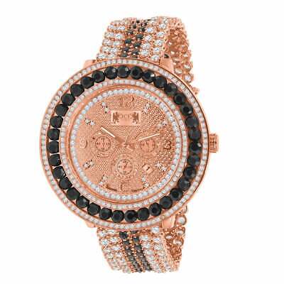 Pre-owned Usdiamondking Black Solitaire Xl Big Face Simulate Diamond 18k Rose Gold Tone W/date Watch