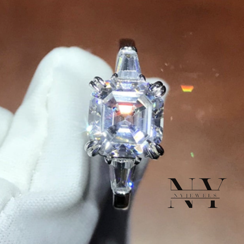 Solid 14K White Gold 3 Carat Asscher Cut Moissanite Solitaire Engagement Ring