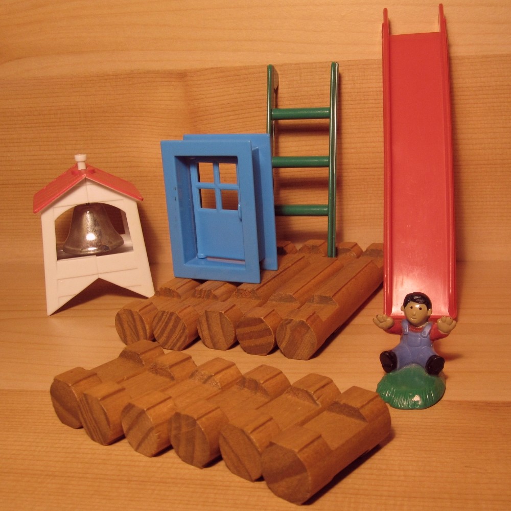 LINCOLN LOGS Accessories SCHOOLHOUSE PLAYGROUND school belfry slide parts lot