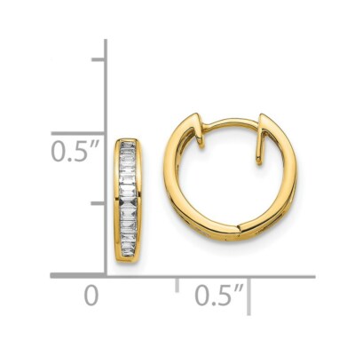 Pre-owned Superdealsforeverything Real 14kt Yellow Gold Baguette Diamond Hinged Hoop Earrings