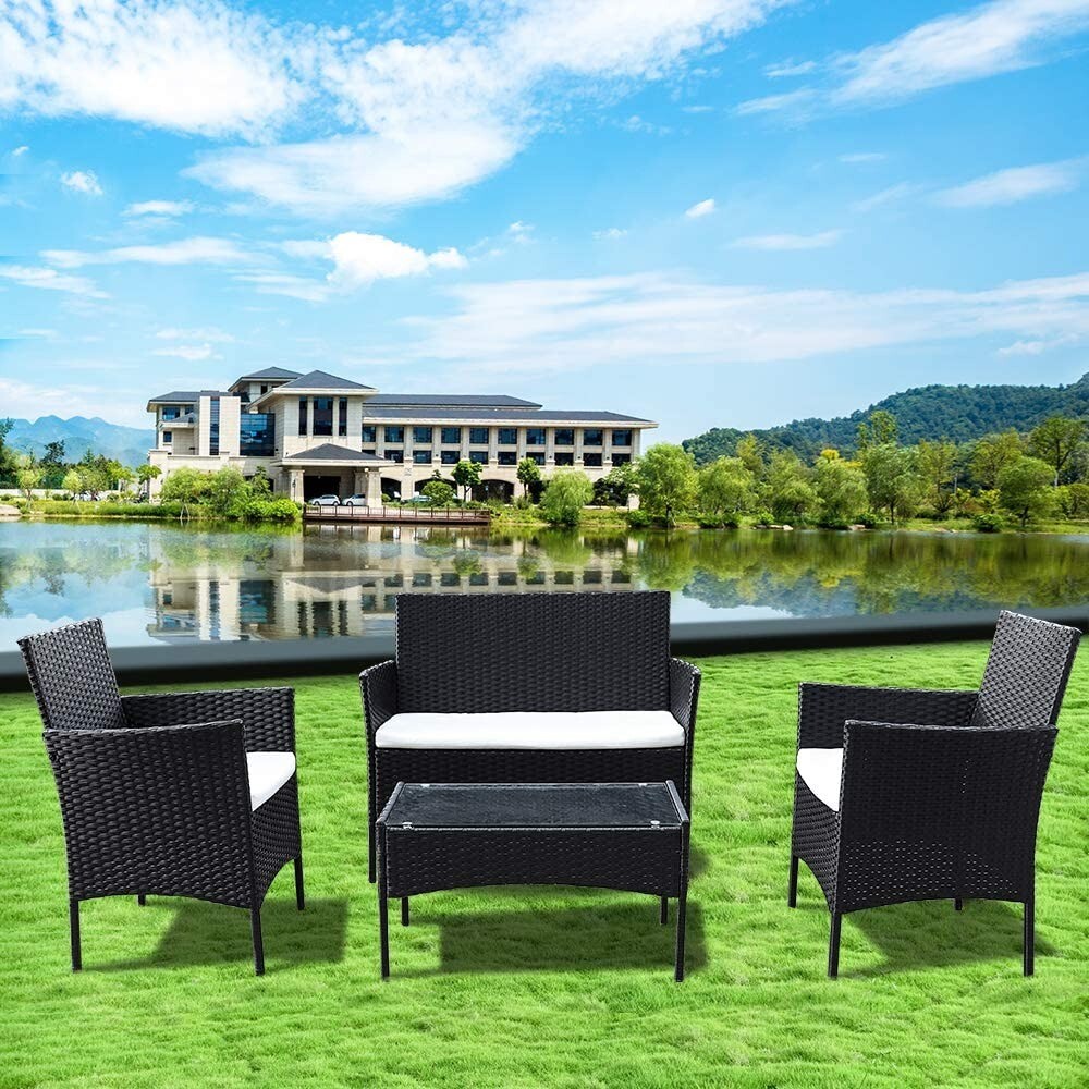 4 PCS Garden Furniture set Rattan Outdoor Table Chair Sofa With