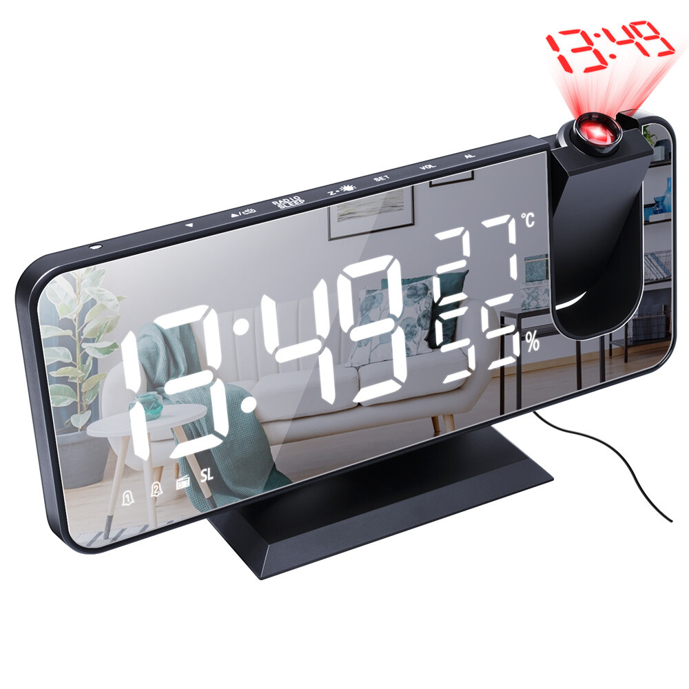 USB Digital Large Mirror Clock with Projection FM Radio Mirror LED Display