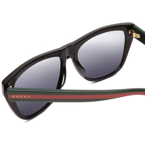 Pre-owned Gucci Gg0926s Men Retro Sunglasses In Black Red Stripe Green Gold Logo/grey 57mm In Gray