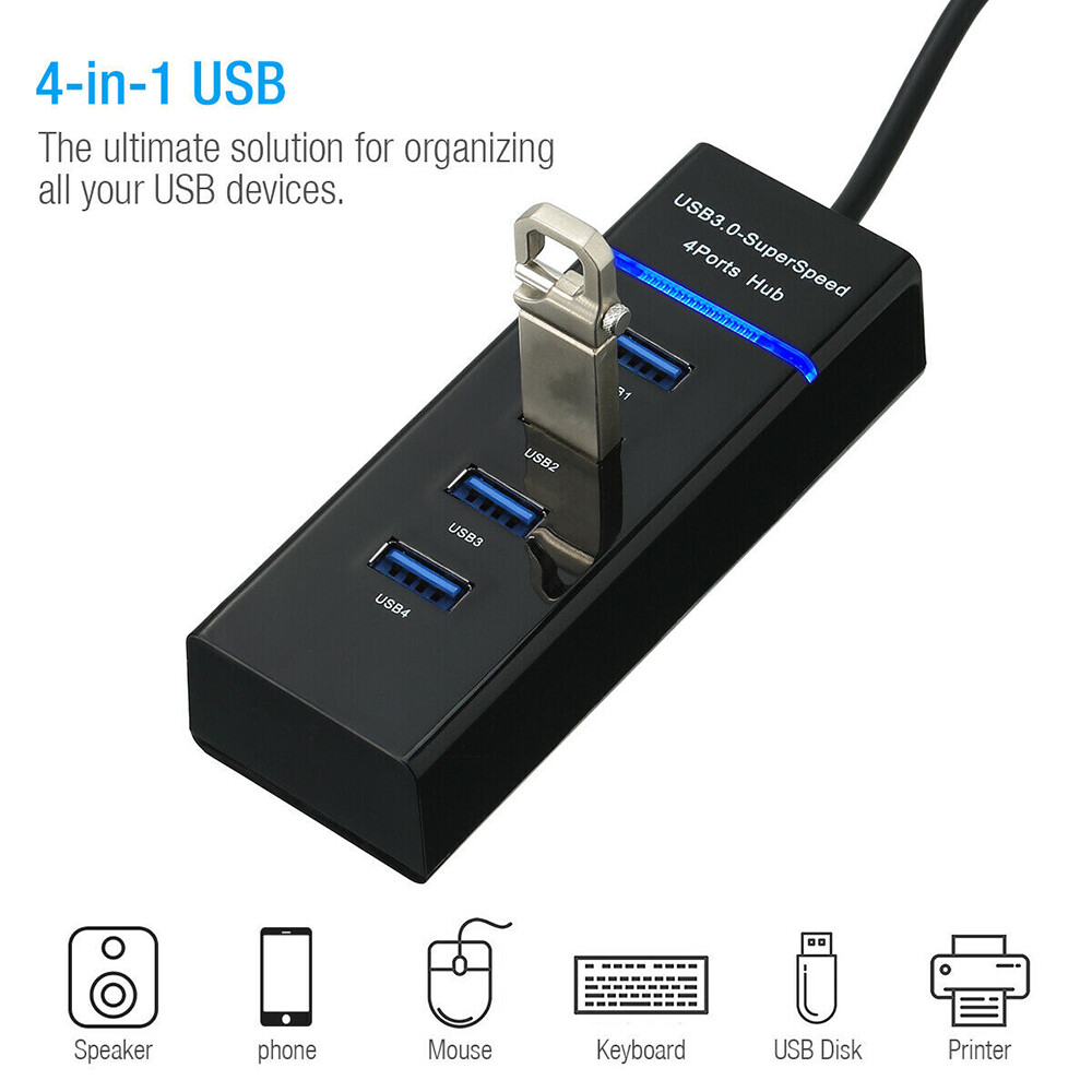 4 Ports USB 3.0 Multi High Speed HUB Splitter Expansion Desktop Laptop PC Max OS