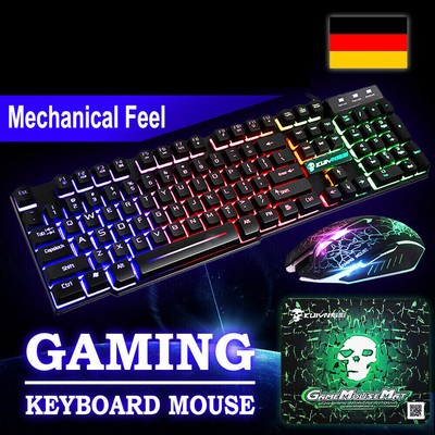 Gaming Tastatur Maus Set LED RGB Beleuchten USB 2400DPI Maus für PC Laptop PS4