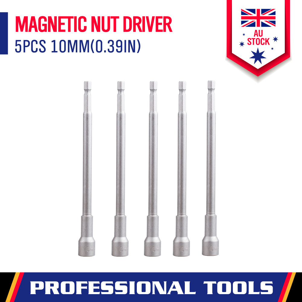5Pc 10mm Power Nut Setter 150mm Long 1/4'' Hex Shank Driver