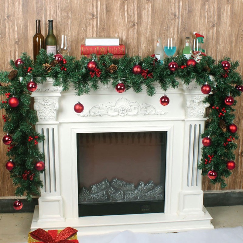 9ft Christmas Garland Fireplace Wreath Door Decorations Outdoor