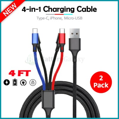 2X 4-in-1 Nylon Braided FAST Charging Cable for Apple iPhone 16 / iPhone 16 Plus