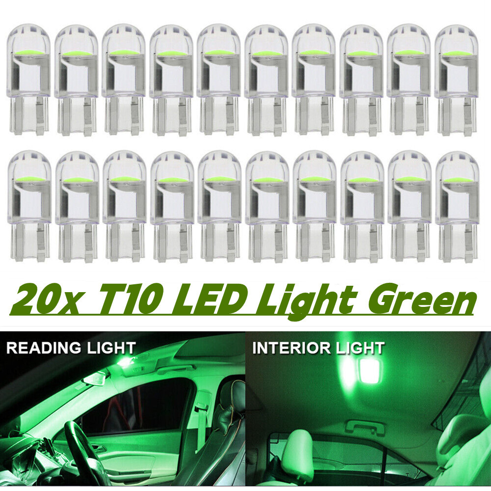 20x T10 LED COB Green W5W Car Interior Light Dome Readling Lamp Map Bulb 168 194