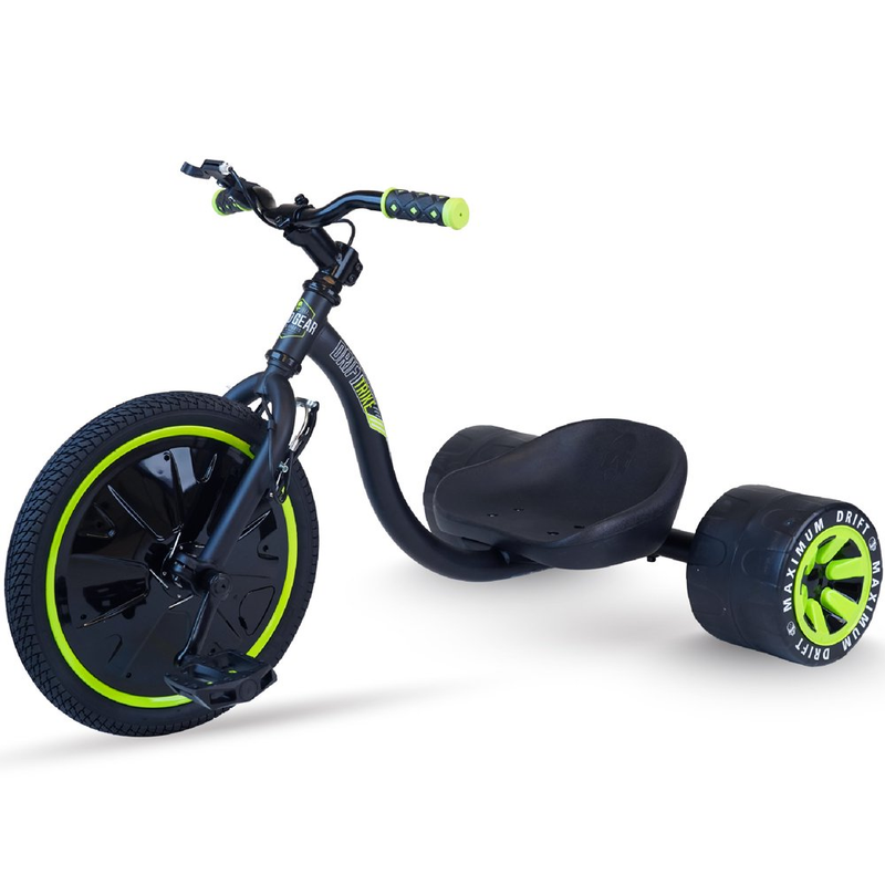 Drift Trike - Steel Frame Tricycle - Adjustable Seat Black Green Machine 5 Yrs +