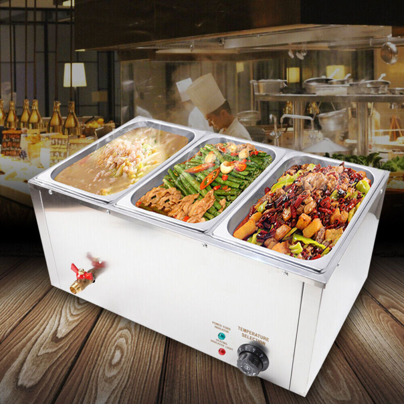 3-Pan Electric Commercial Food Warmer Steam Table Buffet Bain Marie Countertop