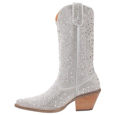 Pre-owned Dingo Silver Dollar Rhinestone Round Toe Cowboy Womens Silver Casual Boots Di57