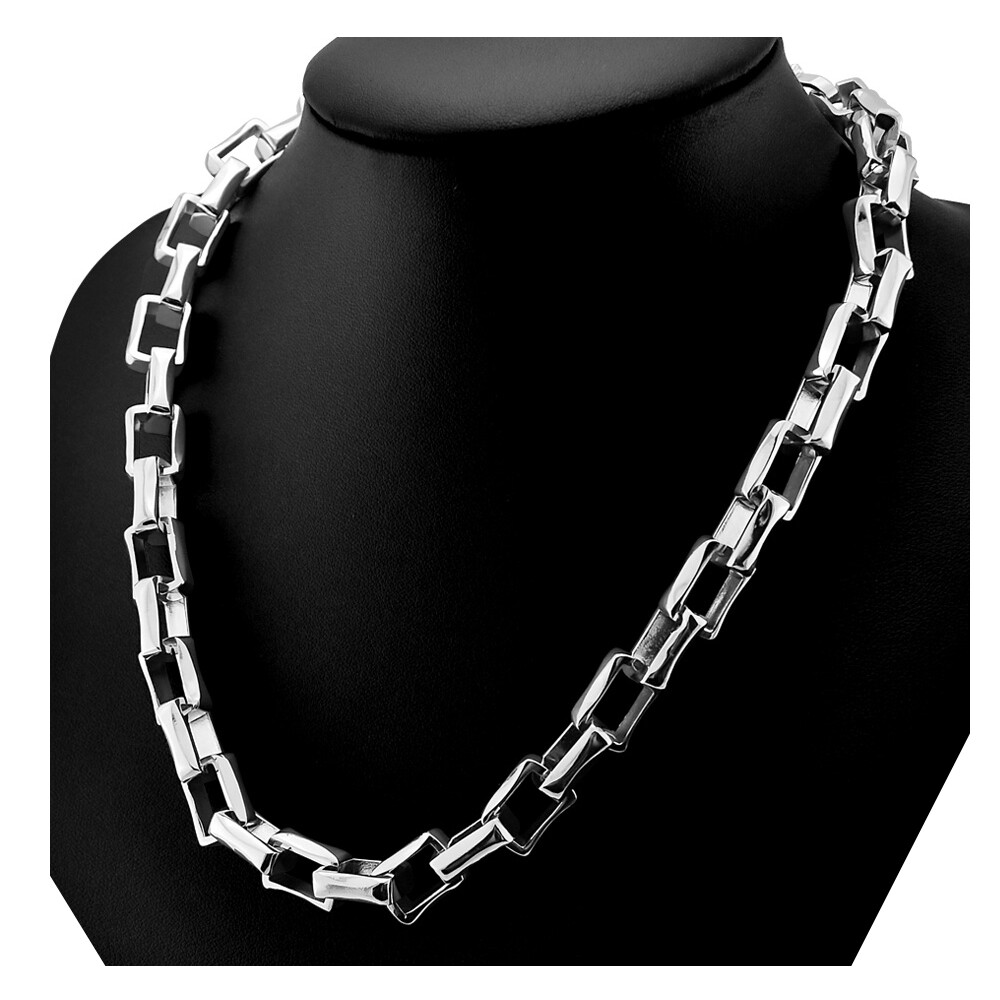 Solid 925 Sterling Silver Cube Link Chain Two Locks Necklace