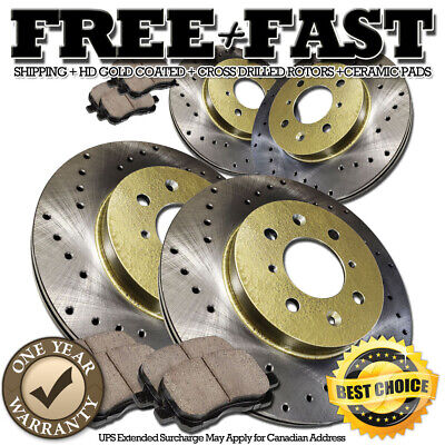 J0555 FIT 2005 2006 2007 Kia Spectra Drilled Brake Rotors Ceramic Pads F+R GOLD
