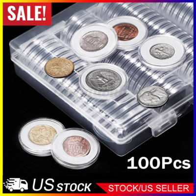 100pcs Coin Storage Box Case Capsules Holder Clear Plastic Round 20MM 25mm 30mm