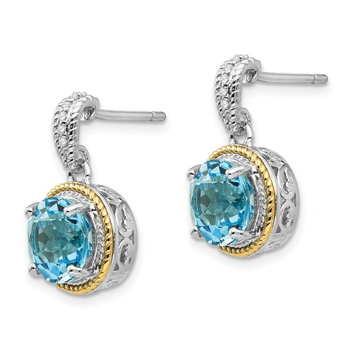 Pre-owned Goldia Jewelry Women's Earrings Sterling Silver With 14k Yg Blue Topaz Diamond Dangle In White