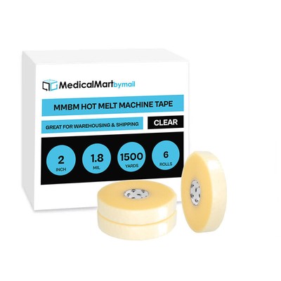 6 Rls Clear Machine Length Tape 2'' x 1500 Yds Hotmelt Adhesive Tape 1.8 Mil