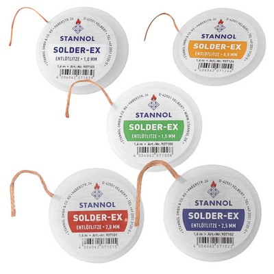 STANNOL SOLDER-EX Kupfer-Entlötlitzen flussmittelgetränkt bleifrei 1,6m, 5 Typen