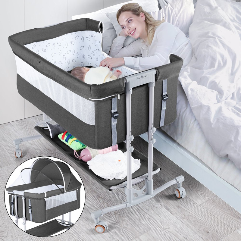 Moises Para Bebe Cama Junto a la Cama Para Con Ruedas Bebes Unisex Gris  oscuro