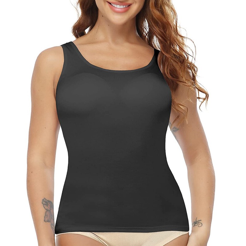 トップス Back Open Padded Camisole khaki Tank Tops for Women 2024 with Built in Bra 2 Pack Padded