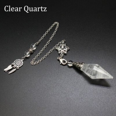 Crystal Point Prism Pendulum with Dream Catcher Merkaba Star for Dowsing Pendant