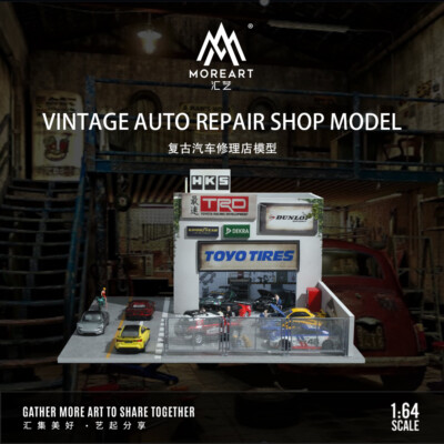 1:64 Diorama Garage Model LED Lights Car Repair Shop Parking Lot Scene Model Toy