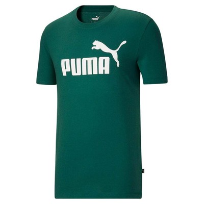 Мужские зеленые повседневные топы Puma Essentials с круглым вырезом и коротким рукавом с логотипом 58644