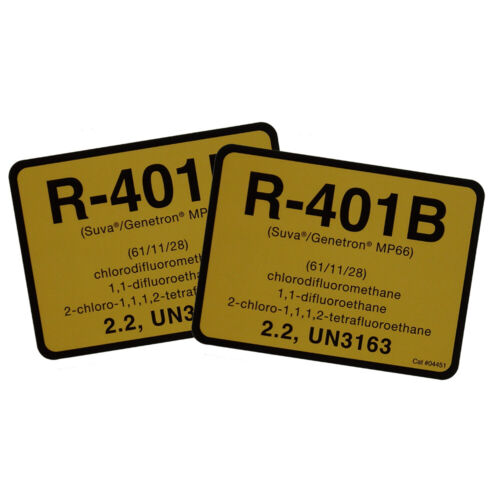 401B / 401B  Suva / Genetron MP66 # 04451 , Pack of (2) Refrigerant Labels