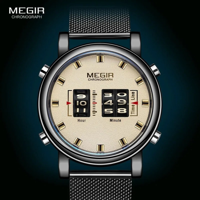 Megir - Edition Black & White - Men'S Watch - Montre Quartz Homme En Alliage